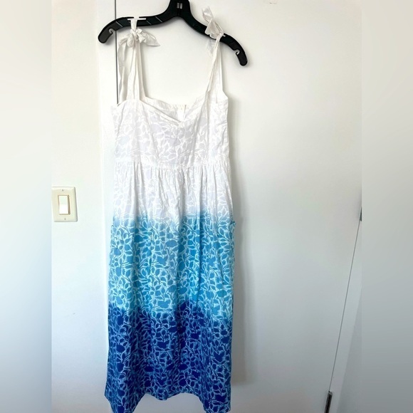 Juliet Dunn's white to blue gradient Shadow Flower-print midi dress NWT - Picture 9 of 10
